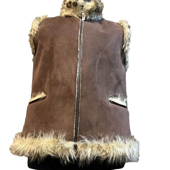 Sport Haley Faux Suede Leopard Print Vest Medium – Faux Fur Lined, Front Pockets - Picture 8 of 16